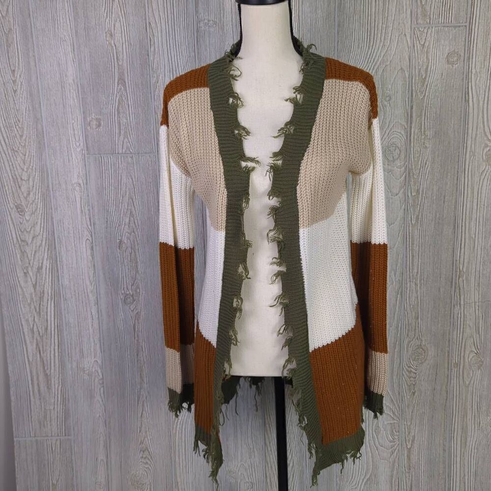Derek Heart Women’s Small Acrylic Western Chic Boho Cardigan Sweater Distressed